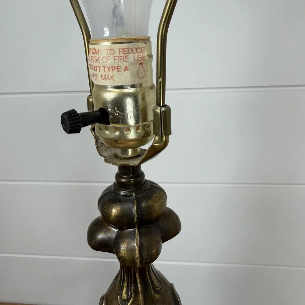 VTG Art Deco Fleur‎ de Lis Table Lamp Cast Metal Bronzed Patina Electric 19.5
